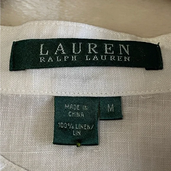 LAUREN RALPH LAUREN / Cream Linen Popover 3/4 Sleeve Tunic Size M - Picture 3 of 9